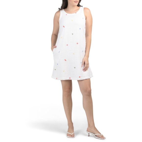 C&C CALIFORNIA Beach Linen Blend Beach Print Stitching Mini Dress - Picture 1 of 2